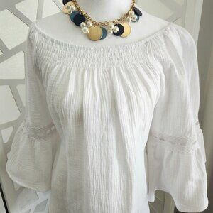 White 100% Cotton Bell Sleeve Top